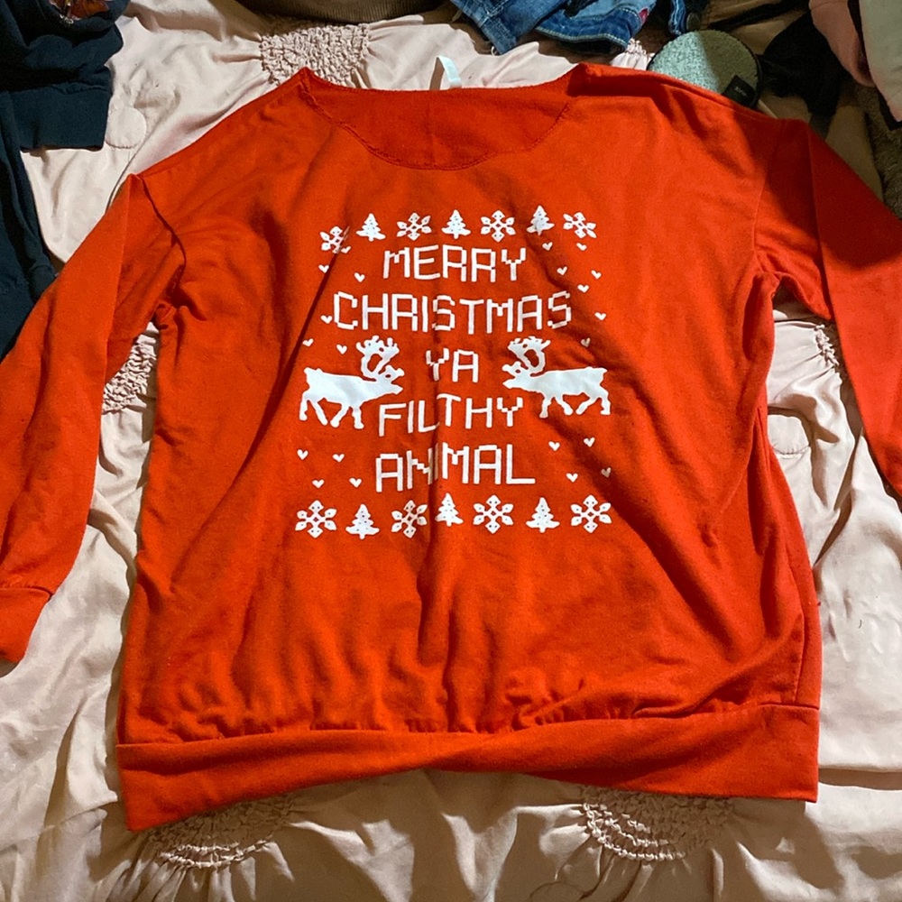 Off the shoulder merry Christmas you filthy animal long sleeve shirt